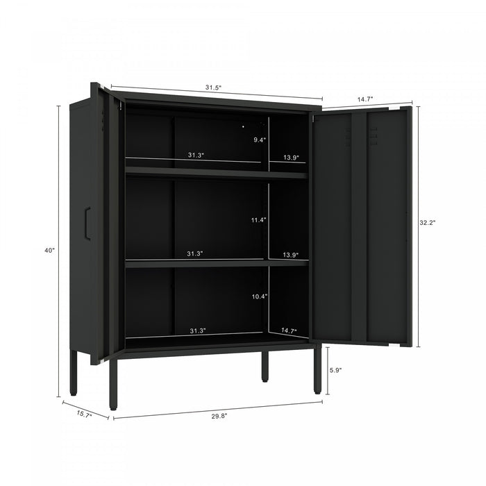 Naomi Modern 2-Piece Metal Storage Cabinets in Black