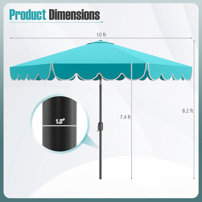 Costway 10 FT Patio Umbrella with Crank Tilt Adjustment Ruffles Vented Top 8 Ribs Blue