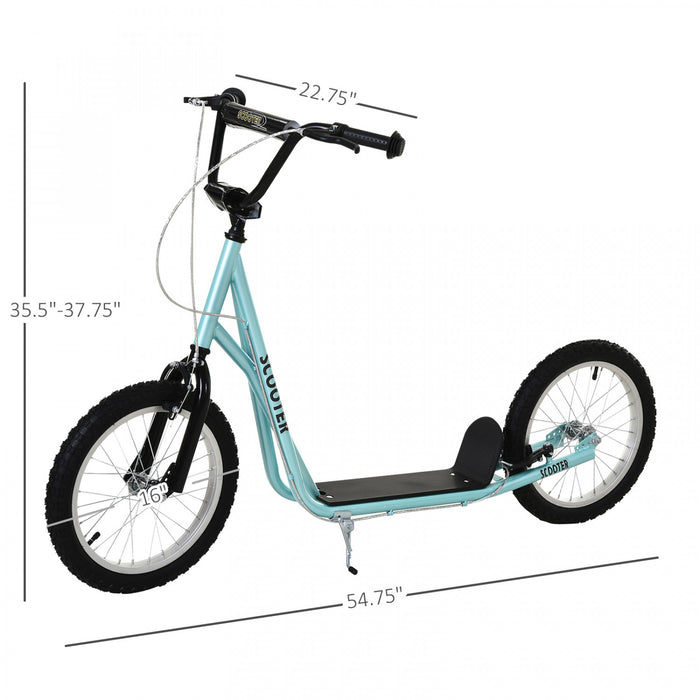 Aosom Youth Scooter Street Kick Scooter For Teens Kids Ride On Toy W/ 16'' Inflatable Wheel Dual Brakes For 5+ Year Old Blue