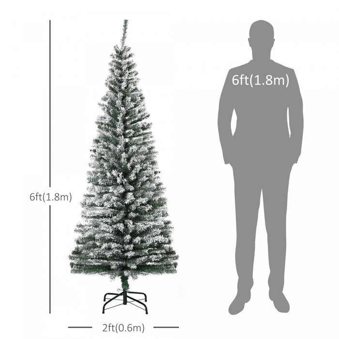 Homcom Snow Flocked Pencil Christmas Tree Slim Artificial Christmas Tree