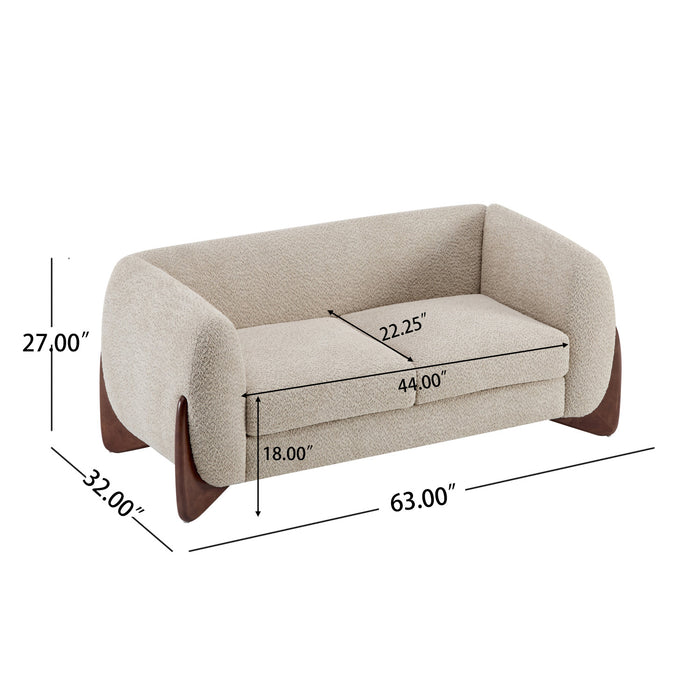 Lillian Solid Wood Modern Boucle Upholstered Loveseat Comfort Seating,Almond