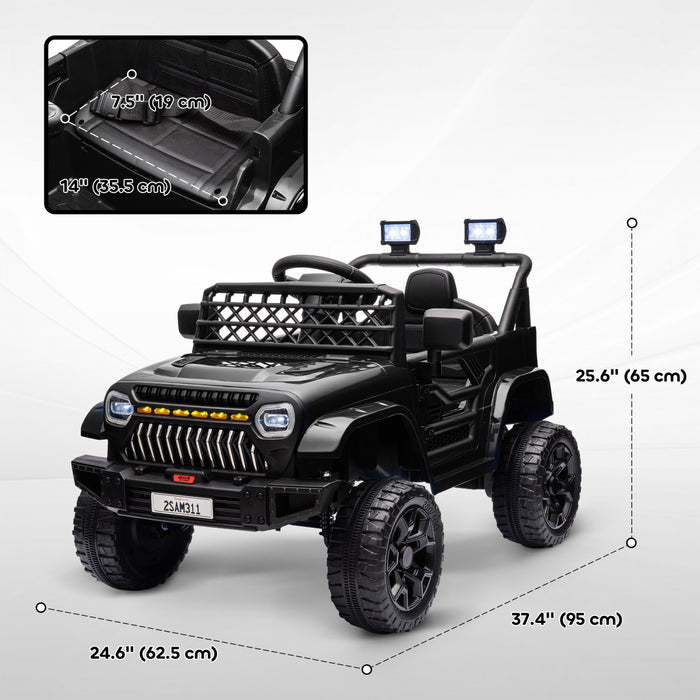 Qaba 12v Powered Ride-On Truck Car, Electric Car For Kids With Remote Control, Openable Doors, Spring Suspension, 3 Speeds, Usb Music Horn, Led Headlights, Black