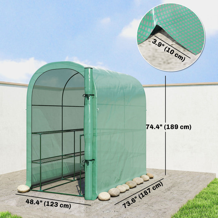 Outsunny Walk-in Mini Greenhouse Outdoor Greenhouse with Shelves, Green
