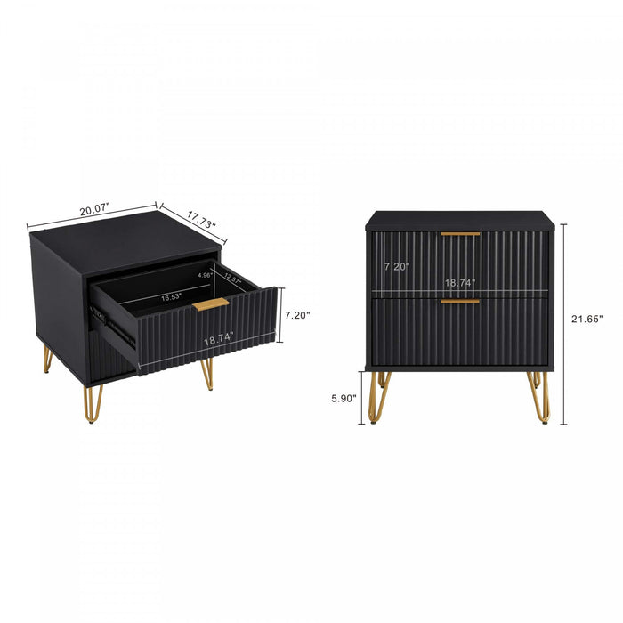 Dumbo Modern 20\" Fluted Nightstand in Black (2-Drawer)