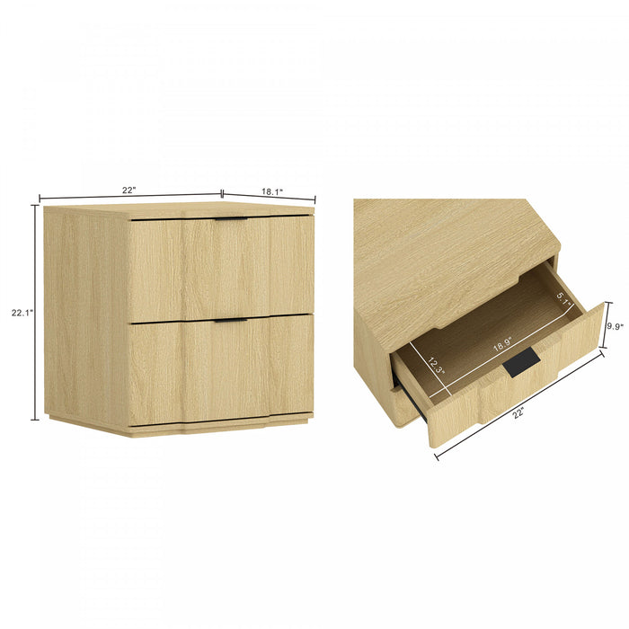 Clive Mid-Century Modern 22\" Nightstand in Natural and Black (2-Drawer)