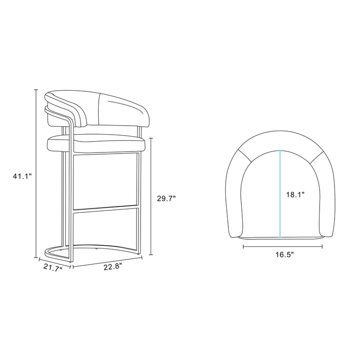 Augusta Modern Metal Upholstered Barstool in Light Gray - Set of 2