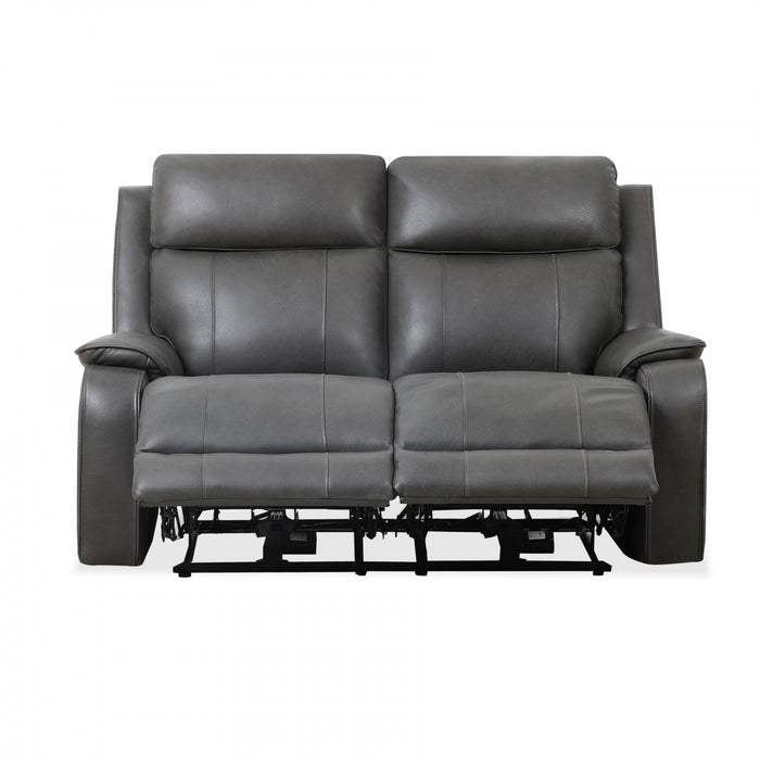 Marlow 60 in. Leather Match Power Reclining Loveseat with USB/USB-C - Charcoal