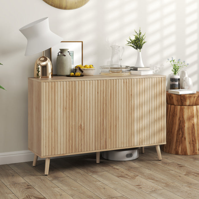 HOMCOM Sideboard Modern Fluted Buffet Cabinet with Adjustable Shelves Oak