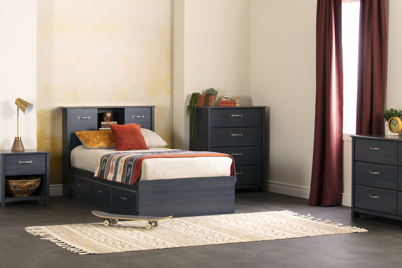 Ulysses Bookcase Headboard With Storage And Sliding Doors - Blueberry 