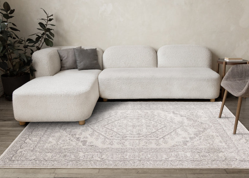 Fallon White Grey Elegant Faded Traditional Rug, 7'10\" x 10'6\" Indoor Area Rug