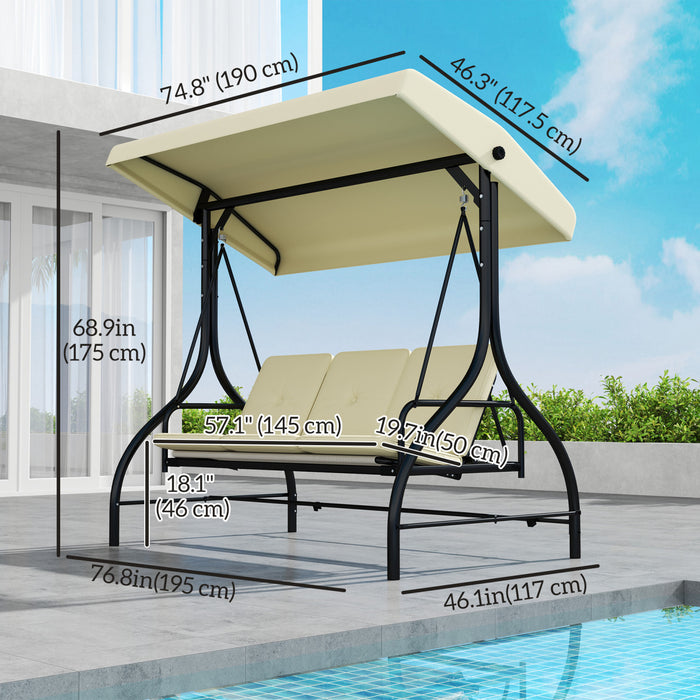 Outsunny 3 Seater Patio Swing Chair With Canopy Convertible Porch Swing Bed