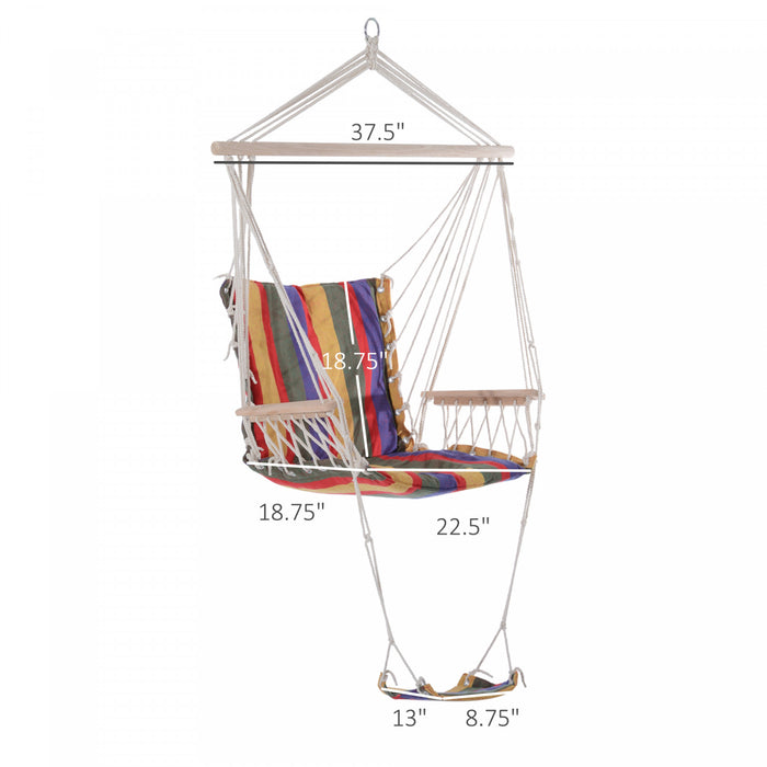 Outsunny Patio Hammock Chair, Portable Hanging Cotton Rope Hammock Swing Chair Sleeping Bed Seat With Footrest For Outdoor Garden Yard Camping Red
