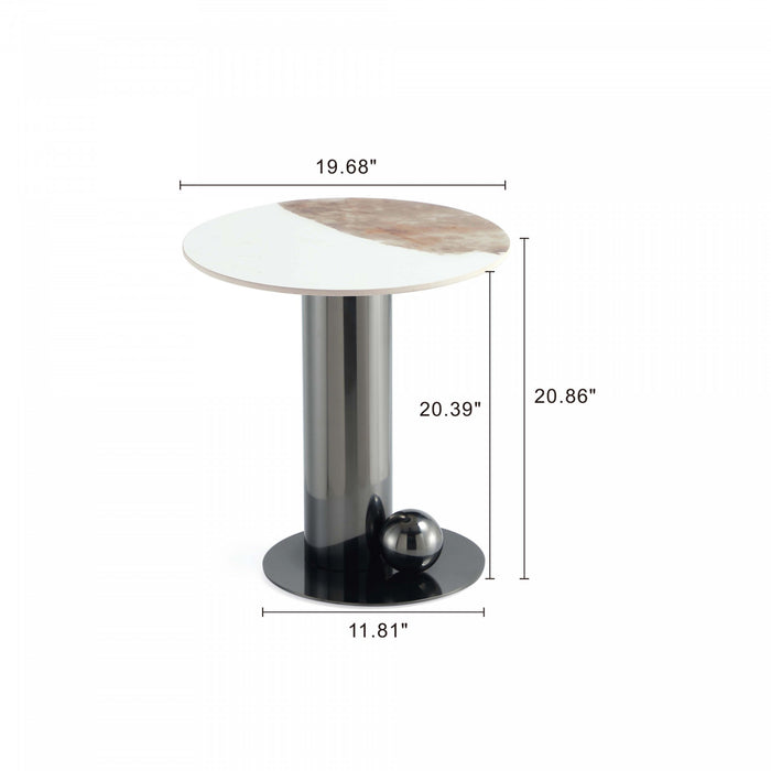 Laurel Modern Glam Sintered Stone Top End Table in Black