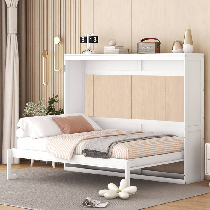 Evelyn Space-Saving Murphy Wall Bed with Foldable Cabinet Design,Full Bed,White