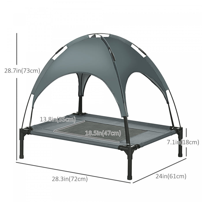 Pawhut Elevated Cooling Pet Bed Portable Raised Dog Cot With Canopy For Medium Sized Dogs, Indoor & Outdoor, 30\"x 24\"x 29\", Grey