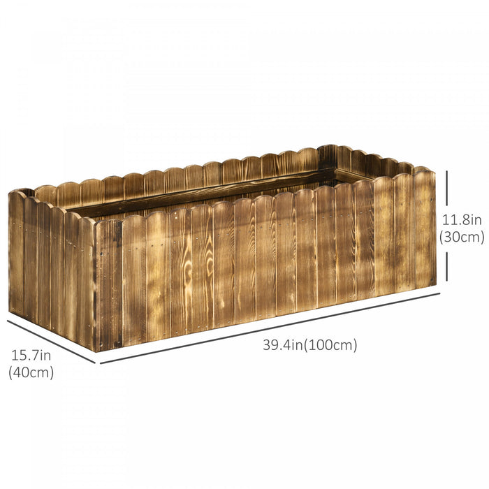 Outsunny 40\" X 16\" X 12\" Raised Garden Bed, Raised Planter Box, Wooden Planter Raised Bed With Drainage Holes, Carbonized Natural