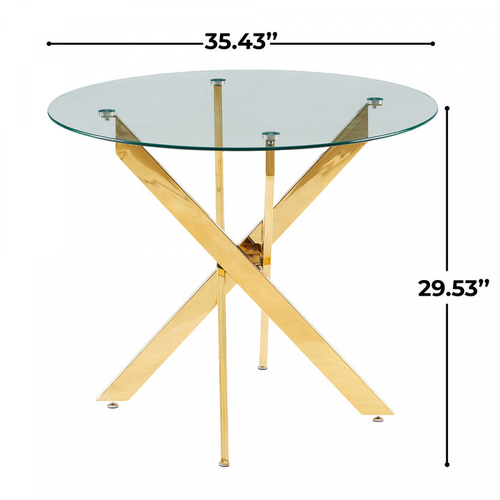 Alex Round Multi-Functional Dining Table with Glass Top,Golden