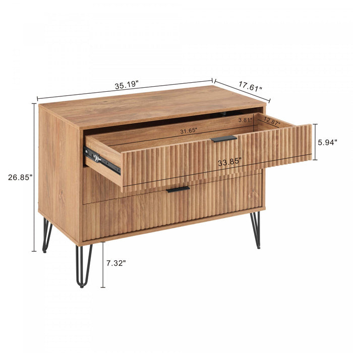 Dumbo Modern 35\" Fluted Dresser in Golden Brown (3-Drawer)