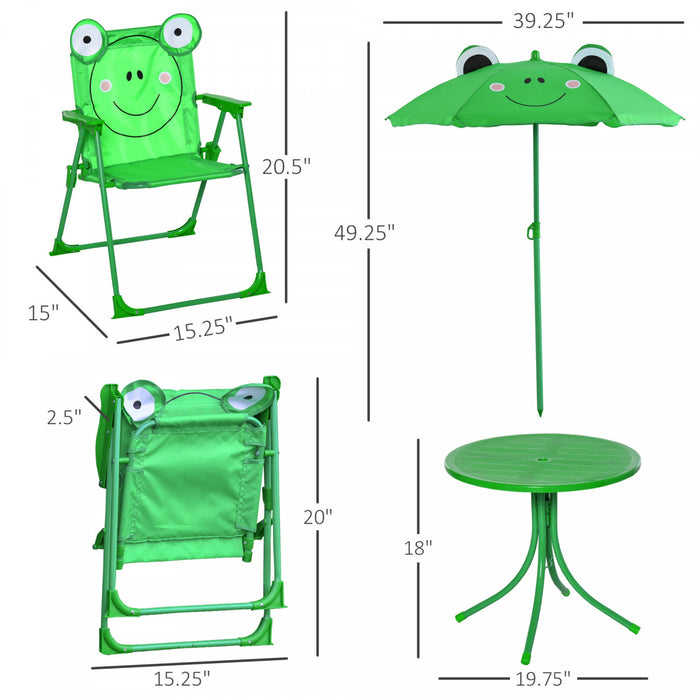 Outsunny Kids Folding Picnic Table And Chair Set Pattern Outdoor Garden Patio Backyard With Removable & Height Adjustable Sun Umbrella Green