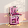 Qaba Play Kitchen, Kids Kitchen Playset Toy Kitchen with Lights, Sounds, 33 Accessories, Storage, Interactive Playset for Toddler 3-6 Years, Pink