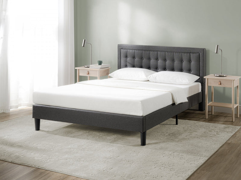 Dachelle Upholstered Platform Bed with Headboard in Dark Grey - King Size