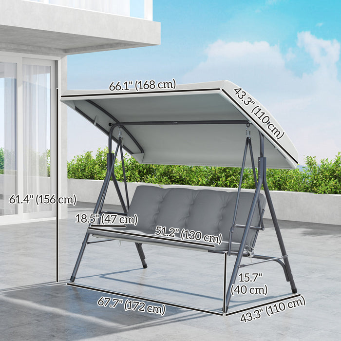 Outsunny 3-Seat Patio Swing Chair, Outdoor Porch Swing Glider, Light Grey
