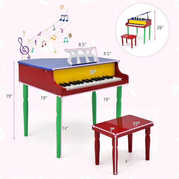 Costway 30-Key Classic Baby Grand Piano Toddler Toy Wood with Bench & Music Rack Colorful
