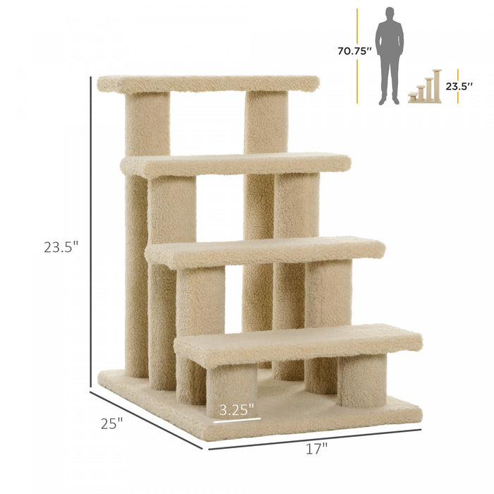 Pawhut 4-step Multi-level Carpeted Cat Scratching Post Pet Stairs, Light Brown