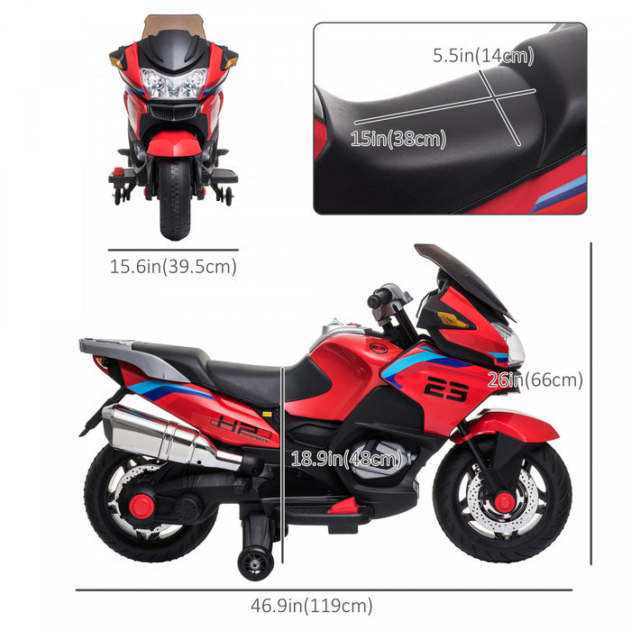 Aosom 12v Powered Ride-On Kids Motorcycle With Training Wheels, Battery-operated Motorbike For Kids With Lights, Music, Up To 3.7 Mph, Red