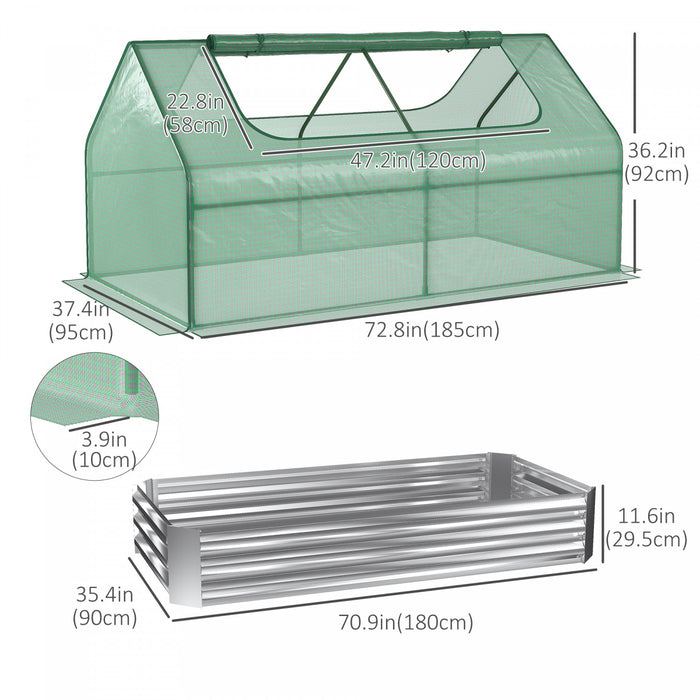 Outsunny Greenhouse With Raised Garden Bed, Steel Outdoor Planter Box With Plastic Cover, Roll Up Window, Dual Use For Flowers, Vegetables And Herbs, 73\" X 37.5\" X 36\", Green