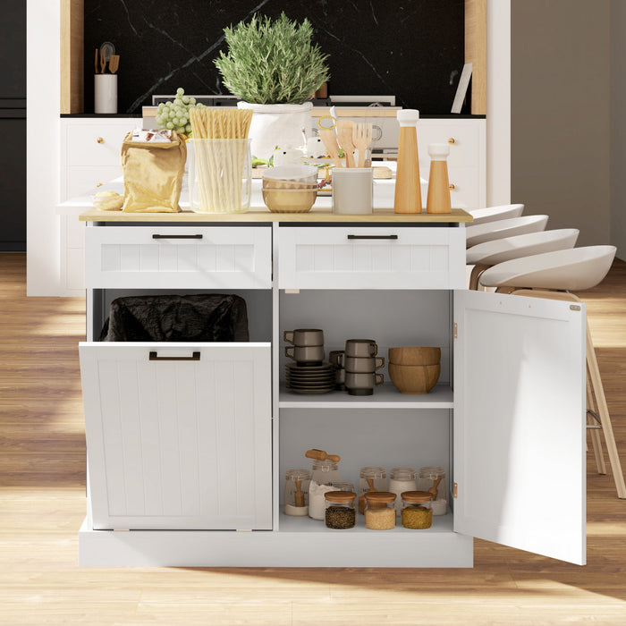 HOMCOM Tilt Out Trash Cabinet, Kitchen Island with 2 Drawers, White