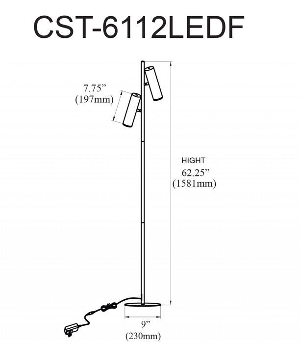 Dainolite Constance Floor Lamp 12w Matte Black Frosted Acrylic Diffuser