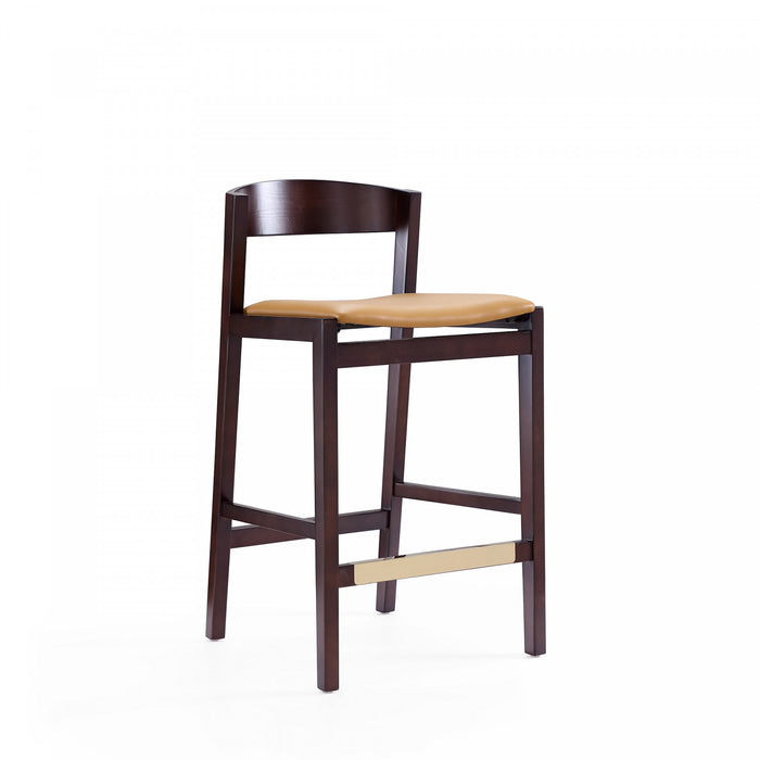 Klismos Mid-Century Modern Wood Upholstered Counter Stool in Camel - Set of 2