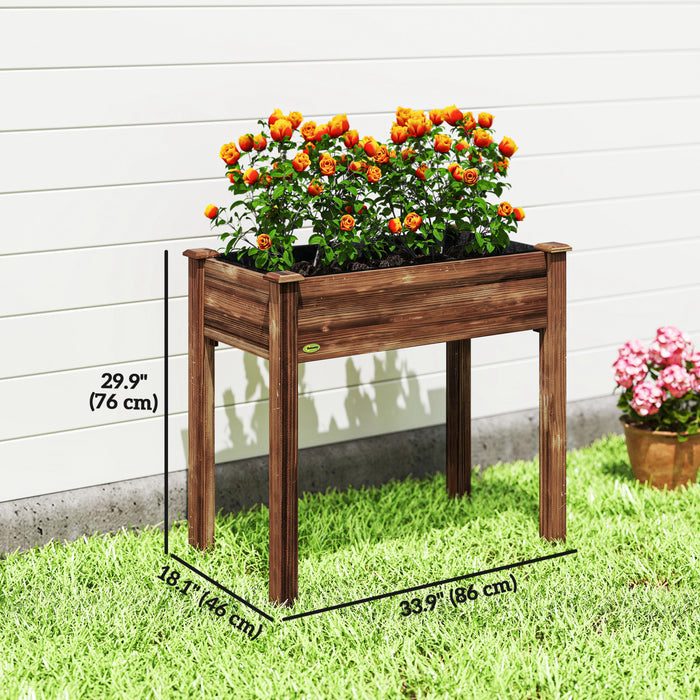 Outsunny 34\"x18\"x30\" Elevated Planter Box, Wooden Patio Raised Garden Bed