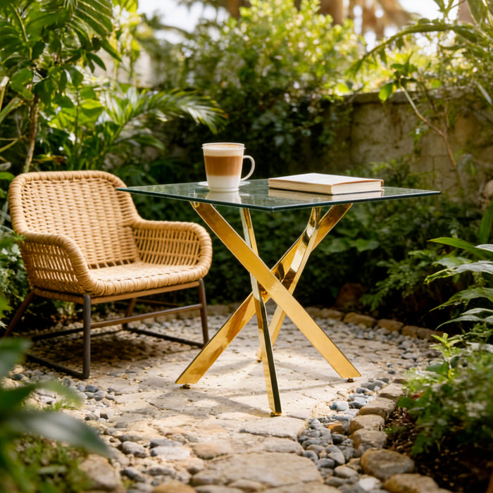 Olivia Square Glass Dining Table with Multi-Use Function,Golden