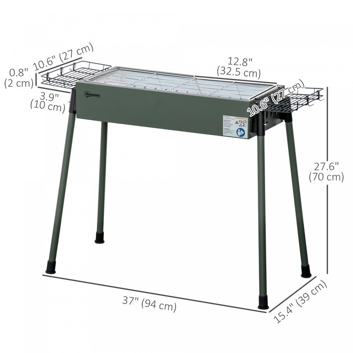 Outsunny Portable Outdoor Charcoal BBQ Grill with Side Seasoning Baskets, Hooks, and Barbecue Nets for Outdoor, Garden, Cooking, Picnic, Camping, Dark Green