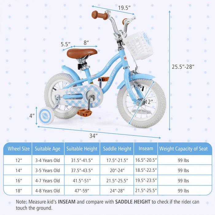 Costway 12\" Kid's Bike For 3-4 Years Old Children Bicycle With Front Handbrake Blue