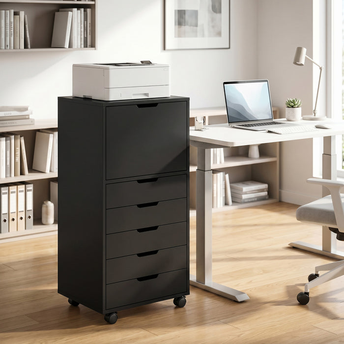 HOMCOM 5 Drawer Vertical File Cabinet with Lockable Wheels, Black