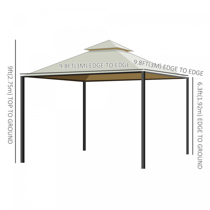 Outsunny 10x10ft Patio Gazebo Canopy Double-tire Garden Shelter Outdoor Sun Shade With Curtains, Beige