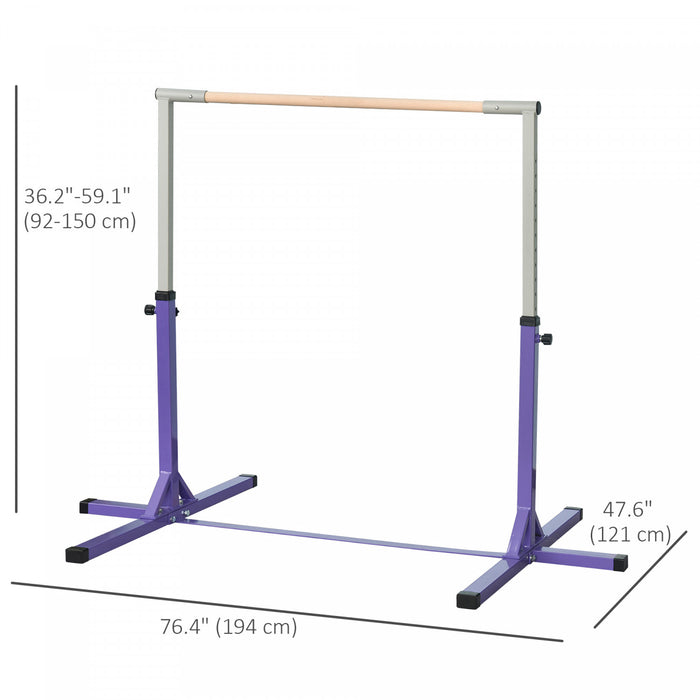 Soozier Gymnastics Bar for Kids, Height Adjustable 3' to 4.9', 13-Level Training Bar for Toddlers with 76.4-inch Extended Support, Purple