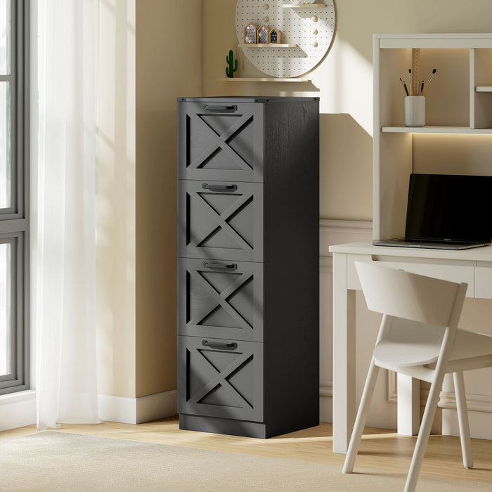 HOMCOM 4 Drawer File Cabinet, Filing Cabinet Fits Letter/A4 Size, Black