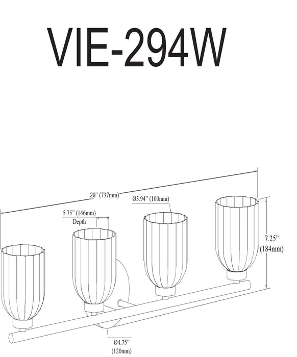 Dainolite Vienna 4 Light Incandescent Vanity Matte Black Clear Ribbed Glass Lamp