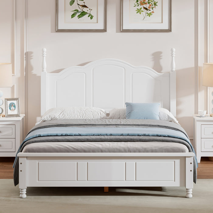 Jessie Retro Style Platform Bed with Wooden Slat Support,Full Size, White Full Bed