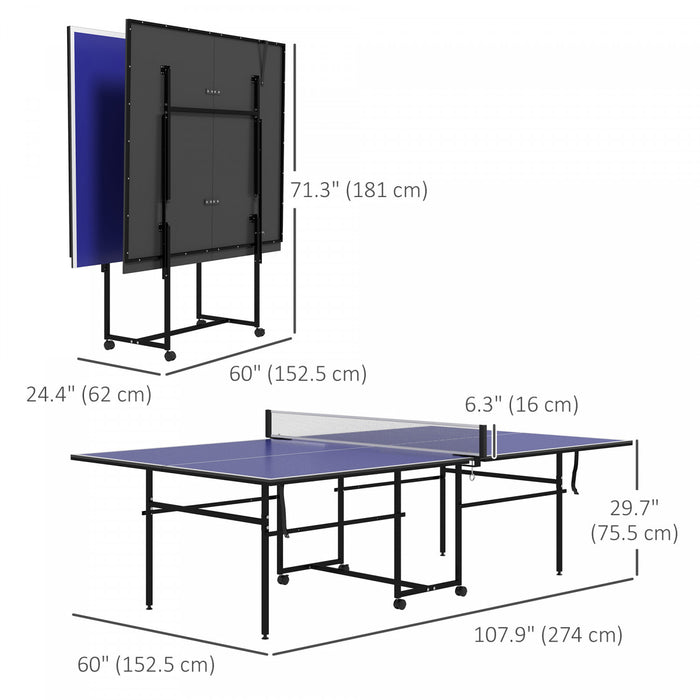 Soozier Full Size Ping Pong Table, Folding Table Tennis Table Set, Blue