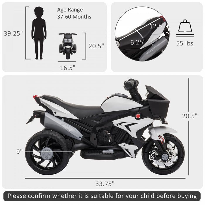 Aosom Kids Electric Pedal Motorcycle Powered Ride-On Toy 6v Battery Powered W/ Music Horn Headlights Motorbike For Girls Boy White