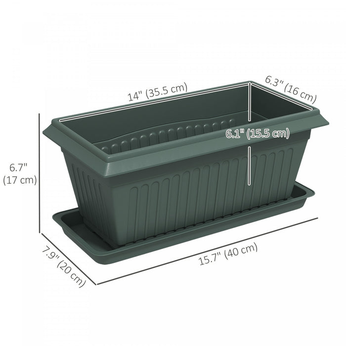 Outsunny 7 Pack 15.7\" Plant Pots, Flower Planters w/ Drainage Holes, Green