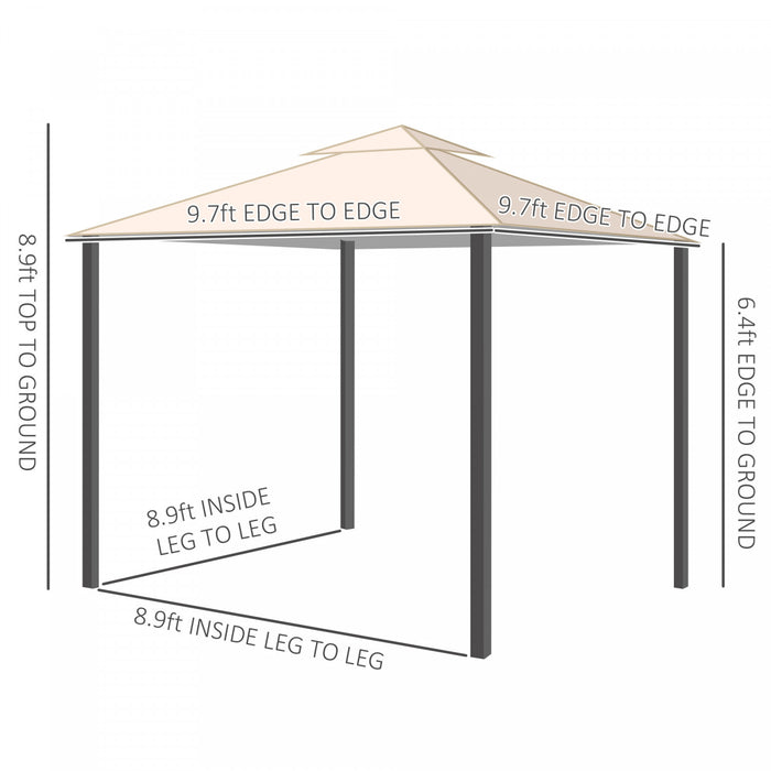 Outsunny 10' X 10' Outdoor Patio Gazebo Double Soft-top Garden Shelter Tent With Beautiful Polyester Curtains, & Mesh Screen Drapes, Cream White