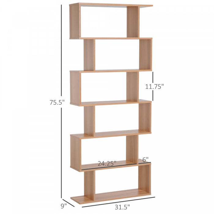 HOMCOM 76\" 6 Tier S Shaped Bookcase Storage Bookshelf Display Unit Living Room