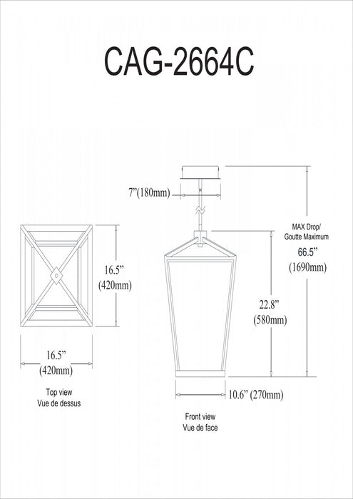 Dainolite Cage LED Pendant 64w Matte Black Finish White Diffuser Lamp