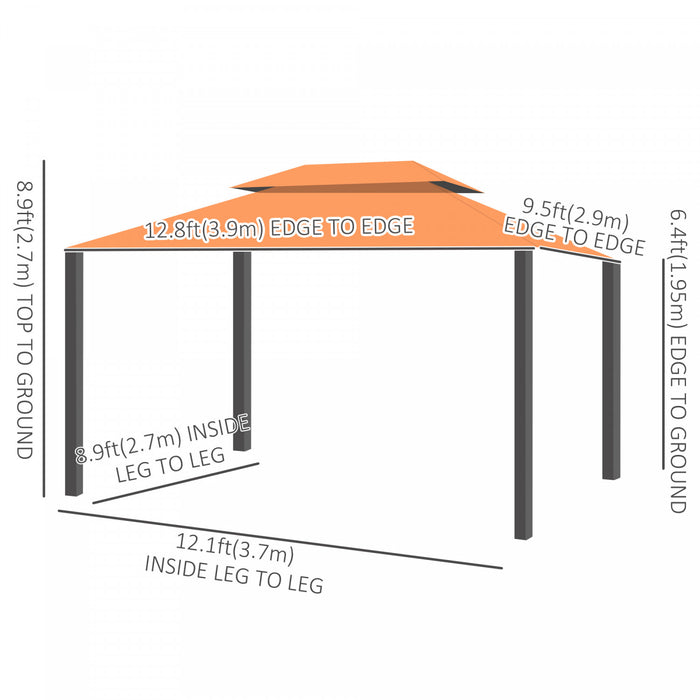Outsunny 10 X 13ft Aluminum Frame Gazebo Canopy Double Tier Garden Shelter With Netting And Curtains, Orange